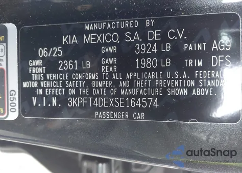 2025 Kia K4 Lxs from USA, damaged, VIN 3KPFT4DEXSE164574